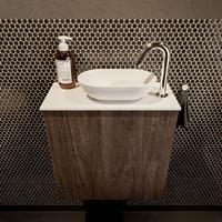 Mondiaz Fowy toiletmeubel 50x50x23cm dark brown mat 1 kraangat wasbak: rechts 1 deur solid surface met blad Melamine kleur wasbak: wit FOWY59005darkbrowntalc