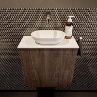 Mondiaz Fowy toiletmeubel 50x50x23cm dark brown mat 0 kraangaten wasbak: midden 1 deur solid surface met blad Melamine kleur wasbak: wit FOWY59006darkbrowntalc
