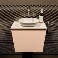 Mondiaz Fowy toiletmeubel 50x50x23cm rosee mat 0 kraangaten wasbak: midden 1 deur solid surface met blad MDF kleur wasbak: wit FOWY59006roseetalc