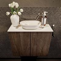 Mondiaz Fowy toiletmeubel 60x50x23cm dark brown mat 1 kraangat wasbak: midden 2 deuren solid surface met blad Melamine kleur wasbak: wit FOWY59007darkbrowntalc