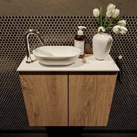 Mondiaz Fowy toiletmeubel 60x50x23cm washed oak mat 1 kraangat wasbak: links 2 deuren solid surface met blad Melamine kleur wasbak: wit FOWY59008washedoaktalc