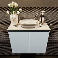 Mondiaz Fowy toiletmeubel 60x50x23cm clay mat 1 kraangat wasbak: midden 2 deuren solid surface met blad MDF kleur wasbak: wit FOWY59007claytalc