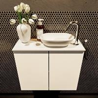 Mondiaz Fowy toiletmeubel 60x50x23cm talc mat 1 kraangat wasbak: rechts 2 deuren solid surface met blad MDF kleur wasbak: wit FOWY59009talctalc