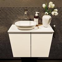 Mondiaz Fowy toiletmeubel 60x50x23cm talc mat 0 kraangaten wasbak: links 2 deuren solid surface met blad MDF kleur wasbak: wit FOWY59011talctalc