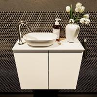 Mondiaz Fowy toiletmeubel 60x50x23cm talc mat 1 kraangat wasbak: links 2 deuren solid surface met blad MDF kleur wasbak: wit FOWY59008talctalc