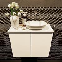 Mondiaz Fowy toiletmeubel 60x50x23cm talc mat 0 kraangaten wasbak: rechts 2 deuren solid surface met blad MDF kleur wasbak: wit FOWY59012talctalc