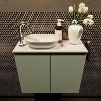 Mondiaz Fowy toiletmeubel 60x50x23cm army mat 1 kraangat wasbak: links 2 deuren solid surface met blad MDF kleur wasbak: wit FOWY59008armytalc