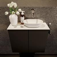 Mondiaz Fowy toiletmeubel 60x50x23cm urban mat 0 kraangaten wasbak: rechts 2 deuren solid surface met blad MDF kleur wasbak: wit FOWY59012urbantalc
