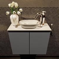 Mondiaz Fowy toiletmeubel 60x50x23cm dark grey mat 1 kraangat wasbak: midden 2 deuren solid surface met blad MDF kleur wasbak: wit FOWY59007darkgreytalc