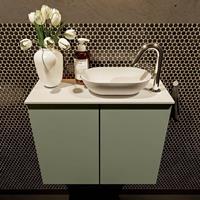 Mondiaz Fowy toiletmeubel 60x50x23cm army mat 1 kraangat wasbak: rechts 2 deuren solid surface met blad MDF kleur wasbak: wit FOWY59009armytalc