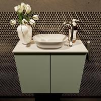 Mondiaz Fowy toiletmeubel 60x50x23cm army mat 1 kraangat wasbak: midden 2 deuren solid surface met blad MDF kleur wasbak: wit FOWY59007armytalc