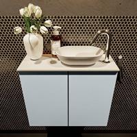 Mondiaz Fowy toiletmeubel 60x50x23cm clay mat 1 kraangat wasbak: rechts 2 deuren solid surface met blad MDF kleur wasbak: wit FOWY59009claytalc