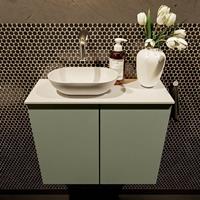 Mondiaz Fowy toiletmeubel 60x50x23cm army mat 0 kraangaten wasbak: links 2 deuren solid surface met blad MDF kleur wasbak: wit FOWY59011armytalc