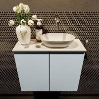 Mondiaz Fowy toiletmeubel 60x50x23cm clay mat 0 kraangaten wasbak: rechts 2 deuren solid surface met blad MDF kleur wasbak: wit FOWY59012claytalc
