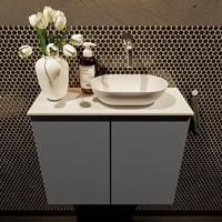 Mondiaz Fowy toiletmeubel 60x50x23cm dark grey mat 0 kraangaten wasbak: rechts 2 deuren solid surface met blad MDF kleur wasbak: wit FOWY59012darkgreytalc