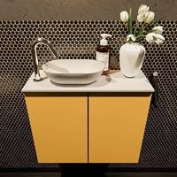 Mondiaz Fowy toiletmeubel 60x50x23cm ocher mat 1 kraangat wasbak: links 2 deuren solid surface met blad MDF kleur wasbak: wit FOWY59008ochertalc