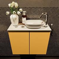 Mondiaz Fowy toiletmeubel 60x50x23cm ocher mat 1 kraangat wasbak: rechts 2 deuren solid surface met blad MDF kleur wasbak: wit FOWY59009ochertalc