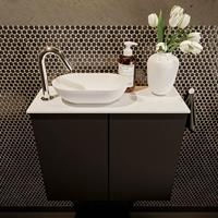 Mondiaz Fowy toiletmeubel 60x50x23cm urban mat 1 kraangat wasbak: links 2 deuren solid surface met blad MDF kleur wasbak: wit FOWY59008urbantalc