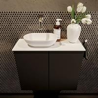 Mondiaz Fowy toiletmeubel 60x50x23cm urban mat 0 kraangaten wasbak: links 2 deuren solid surface met blad MDF kleur wasbak: wit FOWY59011urbantalc