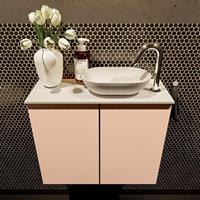 Mondiaz Fowy toiletmeubel 60x50x23cm rosee mat 1 kraangat wasbak: rechts 2 deuren solid surface met blad MDF kleur wasbak: wit FOWY59009roseetalc