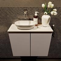 Mondiaz Fowy toiletmeubel 60x50x23cm smoke mat 0 kraangaten wasbak: links 2 deuren solid surface met blad MDF kleur wasbak: wit FOWY59011smoketalc