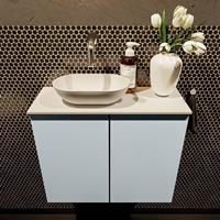 Mondiaz Fowy toiletmeubel 60x50x23cm clay mat 0 kraangaten wasbak: links 2 deuren solid surface met blad MDF kleur wasbak: wit FOWY59011claytalc