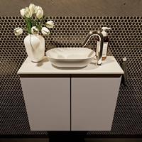 Mondiaz Fowy toiletmeubel 60x50x23cm smoke mat 1 kraangat wasbak: midden 2 deuren solid surface met blad MDF kleur wasbak: wit FOWY59007smoketalc