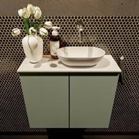 Mondiaz Fowy toiletmeubel 60x50x23cm army mat 0 kraangaten wasbak: rechts 2 deuren solid surface met blad MDF kleur wasbak: wit FOWY59012armytalc