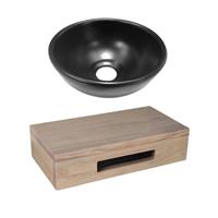 Adema Fonteinset met Waskom 20x20x9cm mat zwart fonteinplank 40x25x10cm rechthoek met handdoekhouder eiken sw440855/sw642466