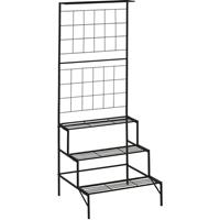 Outsunny Plantenrek met 3 etages en latwerk, metalen plantenstandaard, ideaal voor binnen en buiten, 60 x 53.5 x 159.5 cm, Zwart | Aosom.nl