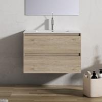 Adema Chaci Badkamermeubelset - 60x46x57cm - 1 ovale keramische wasbak wit - 1 kraangat - 2 lades - eiken SW1212759/SW718716