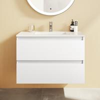 Adema Chaci Badkamermeubelset - 80x46x57cm - 1 ovale keramische wasbak wit - 1 kraangat - 2 lades - mat wit SW1212766/SW718717