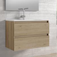 Adema Chaci Badkamermeubelset - 80x46x57cm - 1 ovale keramische wasbak wit - 1 kraangat - 2 lades - eiken SW1212767/SW718717