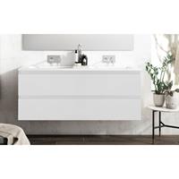 Adema Chaci Badkamermeubelset - 120x46x57cm - 2 ovale keramische wasbakken wit - 2 kraangaten - 2 lades - mat wit SW1212780/SW718719