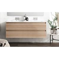 Adema Chaci Badkamermeubelset - 120x46x57cm - 2 ovale keramische wasbakken wit - 2 kraangaten - 2 lades - eiken SW1212781/SW718719