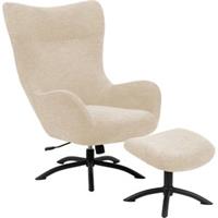 Hioshop Talgy fauteuil relaxfauteuil met kruk crème, zwart.