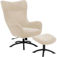 Hioshop Talgy fauteuil relaxfauteuil met kruk crème, zwart.