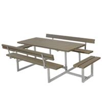 Trendyard Picknicktafel Hout en Staal Basic Grijs Bruin 4 Bankjes 2 Rugleuningen