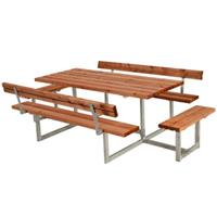 Trendyard Picknicktafel Hout en Staal Basic Teak 4 Bankjes 2 Rugleuningen