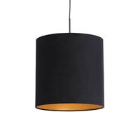 QAZQA Hängelampe mit Veloursschirm schwarz mit Gold 40 cm - Combi