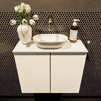 Mondiaz Fowy toiletmeubel 60x50x23cm talc mat 0 kraangaten wasbak: midden 2 deuren solid surface met blad MDF kleur wasbak: wit FOWY59010talctalc