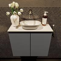 Mondiaz Fowy toiletmeubel 60x50x23cm dark grey mat 0 kraangaten wasbak: midden 2 deuren solid surface met blad MDF kleur wasbak: wit FOWY59010darkgreytalc