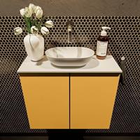 Mondiaz Fowy toiletmeubel 60x50x23cm ocher mat 0 kraangaten wasbak: midden 2 deuren solid surface met blad MDF kleur wasbak: wit FOWY59010ochertalc