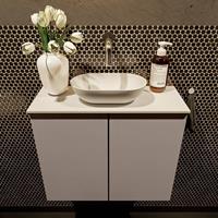 Mondiaz Fowy toiletmeubel 60x50x23cm smoke mat 0 kraangaten wasbak: midden 2 deuren solid surface met blad MDF kleur wasbak: wit FOWY59010smoketalc