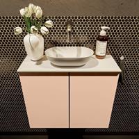 Mondiaz Fowy toiletmeubel 60x50x23cm rosee mat 0 kraangaten wasbak: midden 2 deuren solid surface met blad MDF kleur wasbak: wit FOWY59010roseetalc