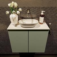 Mondiaz Fowy toiletmeubel 60x50x23cm army mat 0 kraangaten wasbak: midden 2 deuren solid surface met blad MDF kleur wasbak: wit FOWY59010armytalc