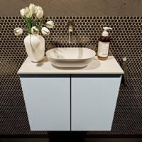 Mondiaz Fowy toiletmeubel 60x50x23cm clay mat 0 kraangaten wasbak: midden 2 deuren solid surface met blad MDF kleur wasbak: wit FOWY59010claytalc