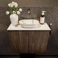 Mondiaz Fowy toiletmeubel 60x50x23cm dark brown mat 0 kraangaten wasbak: midden 2 deuren solid surface met blad Melamine kleur wasbak: wit FOWY59010darkbrowntalc