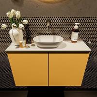 Mondiaz Fowy toiletmeubel 80x50x23cm ocher mat 0 kraangaten wasbak: midden 2 deuren solid surface met blad MDF kleur wasbak: wit FOWY59016ochertalc