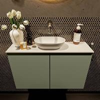 Mondiaz Fowy toiletmeubel 80x50x23cm army mat 0 kraangaten wasbak: midden 2 deuren solid surface met blad MDF kleur wasbak: wit FOWY59016armytalc